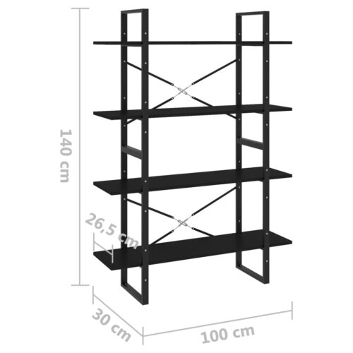 4-Tier Book Cabinet Black 100x30x140cm Engineered Wood - Image 7