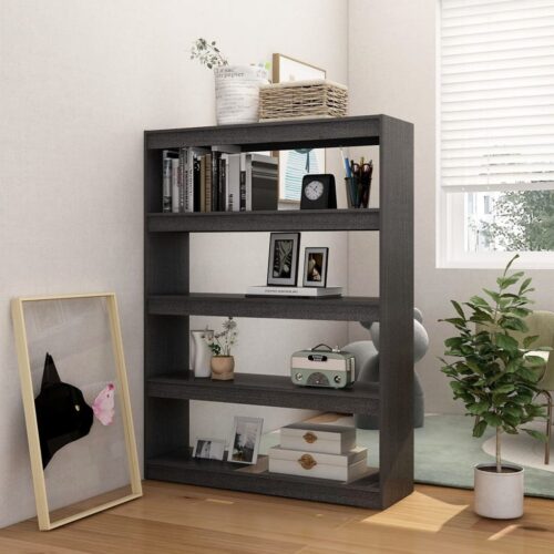 Book Cabinet/Room Divider Grey 100x30x135.5cm Solid Pinewood - Image 3