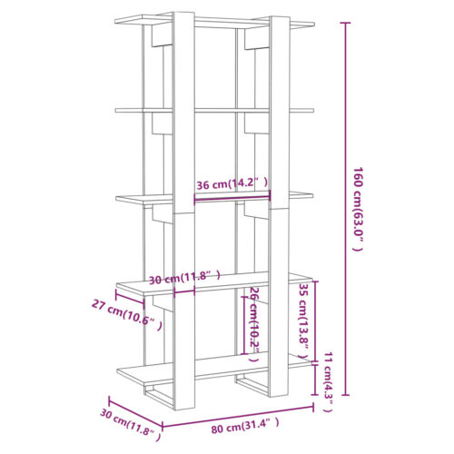 Book Cabinet/Room Divider Concrete Grey 80x30x160cm Engineered Wood - Image 7