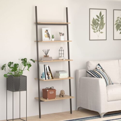5-Tier Wall Leaning Ladder Bookshelf Display Storage Book Rack Stand Wood Shelf - Image 10