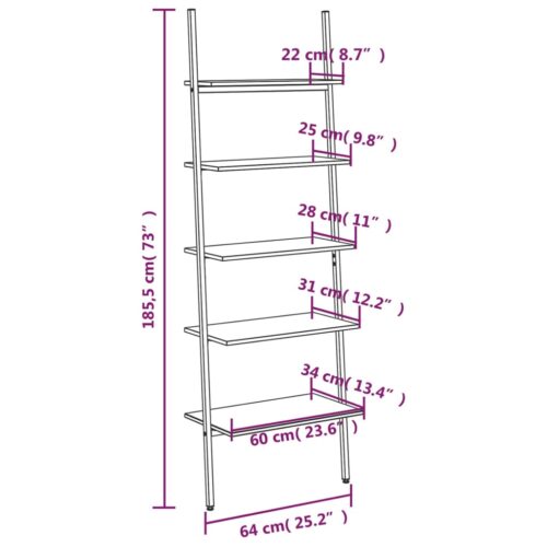 5-Tier Wall Leaning Ladder Bookshelf Display Storage Book Rack Stand Wood Shelf - Image 8