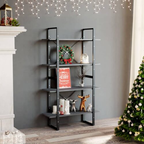 4-Tier Book Cabinet Grey 80x30x140cm Solid Pine Wood