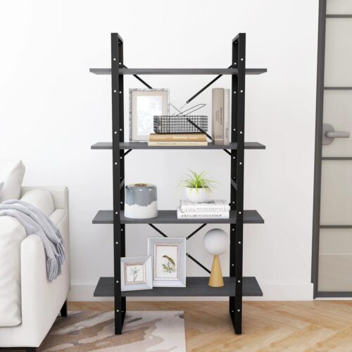 4-Tier Book Cabinet Grey 80x30x140cm Solid Pine Wood - Image 3
