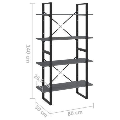 4-Tier Book Cabinet Grey 80x30x140cm Solid Pine Wood - Image 8