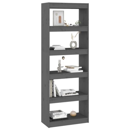 Book Cabinet/Room Divider Grey 60x30x167.5cm Solid Wood Pine - Image 7