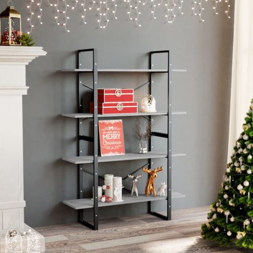 4-Tier Book Cabinet Concrete Grey 100x30x140cm Engineered Wood