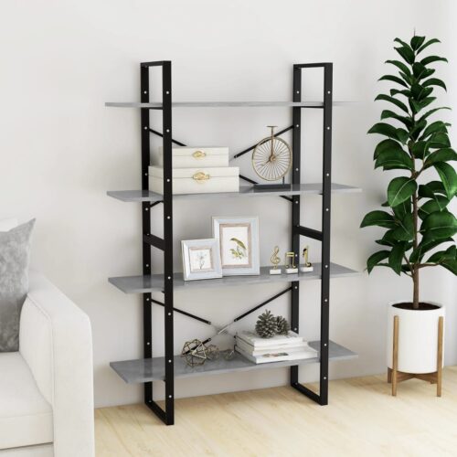 4-Tier Book Cabinet Concrete Grey 100x30x140cm Engineered Wood - Image 3