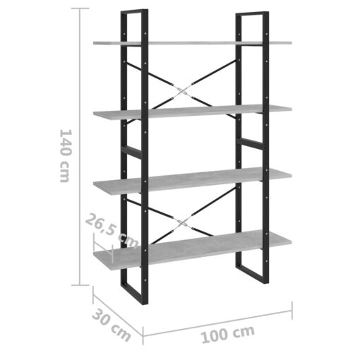 4-Tier Book Cabinet Concrete Grey 100x30x140cm Engineered Wood - Image 7