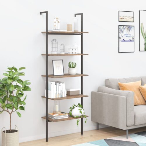 5-Tier Leaning Shelf Dark Brown Black 64x35x185cm