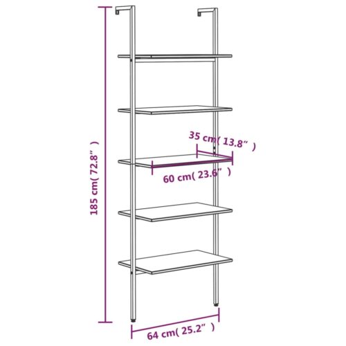 5-Tier Leaning Shelf Dark Brown Black 64x35x185cm - Image 8