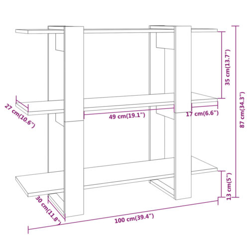 Book Cabinet/Room Divider Grey Sonoma 100x30x87cm - Image 7