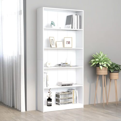 5-Tier Book Cabinet White 80x24x175cm Engineered Wood