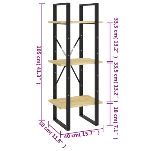 3-Tier Book Cabinet 40x30x105cm Solid Pinewood - Image 8