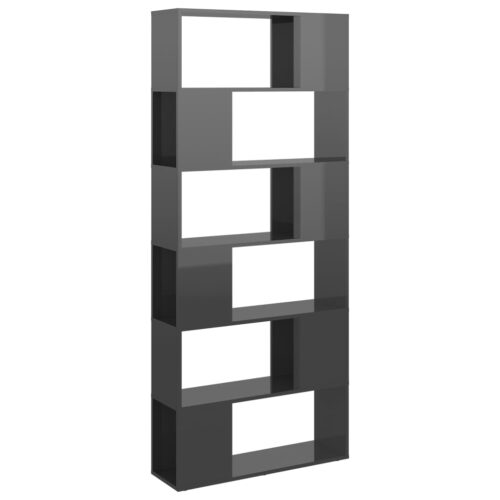 Book Cabinet Room Divider High Gloss Grey 80x24x186cm Engineered Wood - Image 2