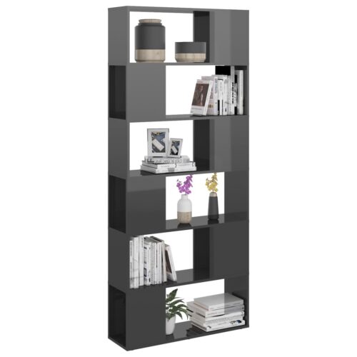 Book Cabinet Room Divider High Gloss Grey 80x24x186cm Engineered Wood - Image 5