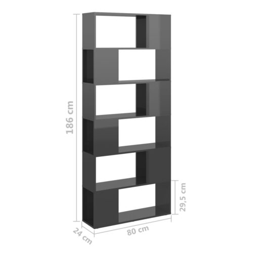 Book Cabinet Room Divider High Gloss Grey 80x24x186cm Engineered Wood - Image 7