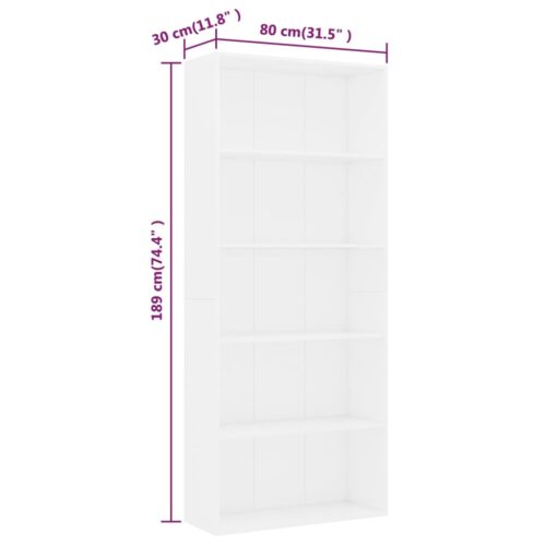 5-Tier Bookshelf Display Storage Shelves Wooden Cabinet Book Shelf Rack White - Image 6