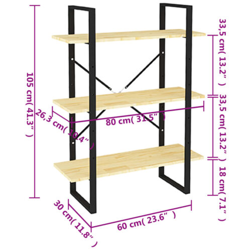 3-Tier Book Cabinet 80x30x105cm Solid Pine Wood - Image 8