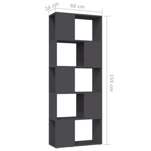 Book Cabinet Room Divider Grey 60x24x155cm Engineered Wood - Image 7