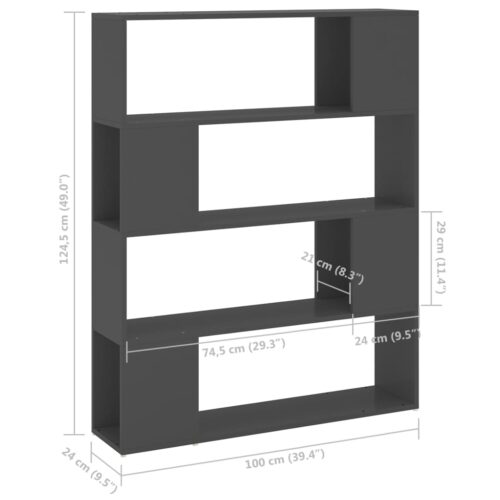 Book Cabinet Room Divider Grey 100x24x124cm - Image 7