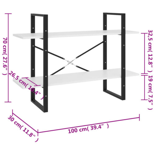 2-Tier Book Cabinet White 100x30x70cm Engineered Wood - Image 7