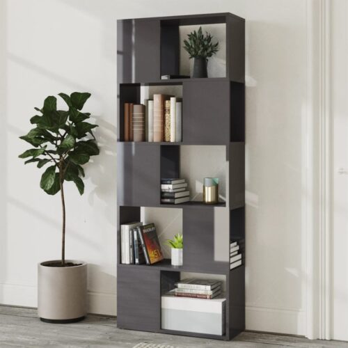 Book Cabinet Room Divider High Gloss Grey 60x24x155cm - Image 3
