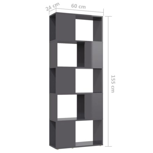 Book Cabinet Room Divider High Gloss Grey 60x24x155cm - Image 7