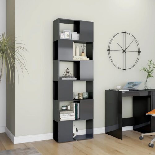 Book Cabinet Room Divider High Gloss Grey 60x24x186cm - Image 3