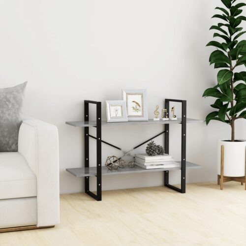 2-Tier Book Cabinet Concrete Grey 100x30x70cm Engineered Wood - Image 3