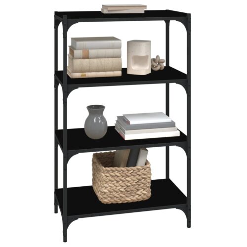 Book Cabinet Black 60x33x100cm Engineered Wood Steel - Image 4