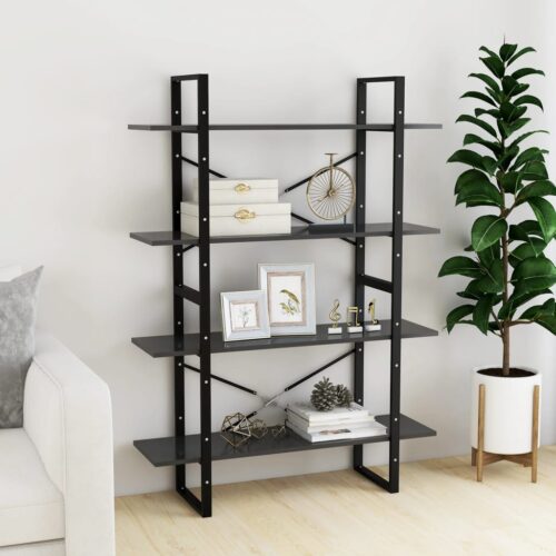 4-Tier Book Cabinet Grey 100x30x140cm Engineered Wood - Image 3