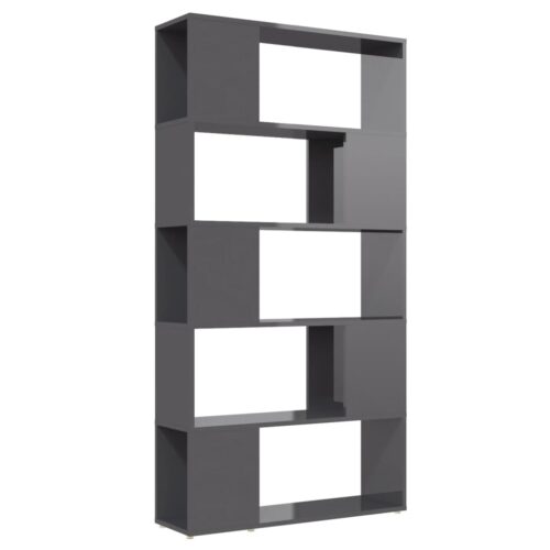 Book Cabinet Room Divider High Gloss Grey 80x24x155cm Engineered Wood - Image 2