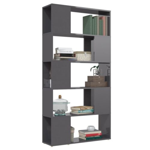 Book Cabinet Room Divider High Gloss Grey 80x24x155cm Engineered Wood - Image 5