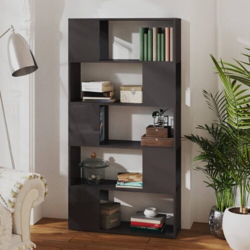 Book Cabinet Room Divider High Gloss Grey 80x24x155cm Engineered Wood - Image 6