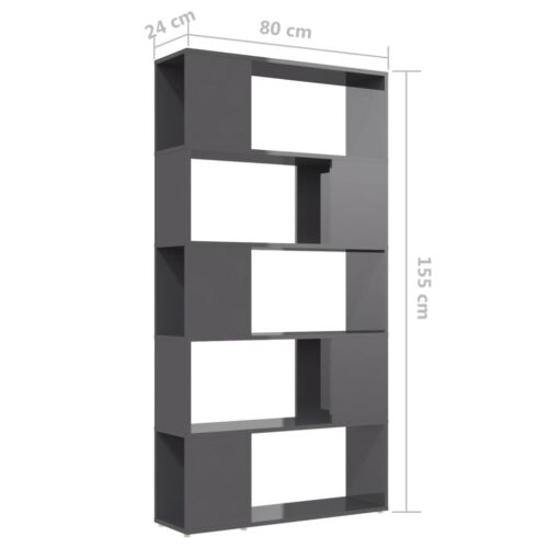 Book Cabinet Room Divider High Gloss Grey 80x24x155cm Engineered Wood - Image 7
