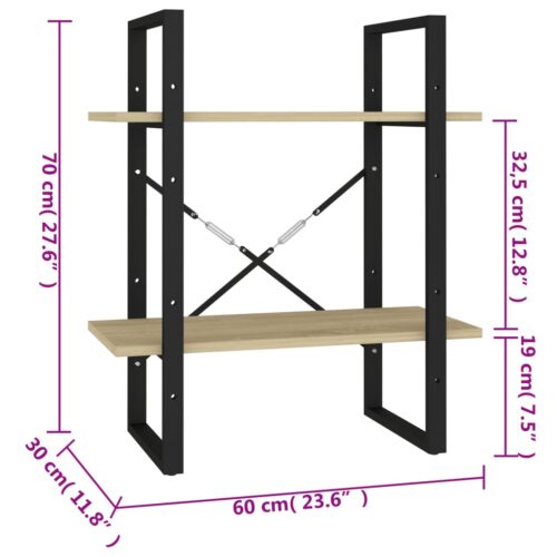 2-Tier Book Cabinet Sonoma Oak 60x30x70cm Engineered Wood - Image 7