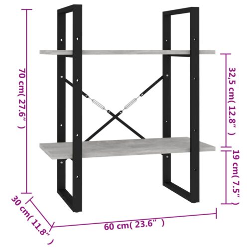 2-Tier Book Cabinet Concrete Grey 60x30x70cm Engineered Wood - Image 7