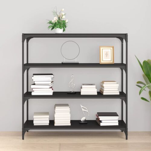 Book Cabinet Black 100x33x100cm Engineered Wood Steel - Image 3