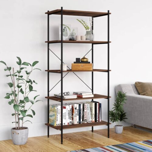5-Tier Shelving Unit Black Dark Wood 80x40x163cm