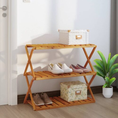 3-Tier Folding Shelf Brown 70x31x63cm Solid Wood Acacia