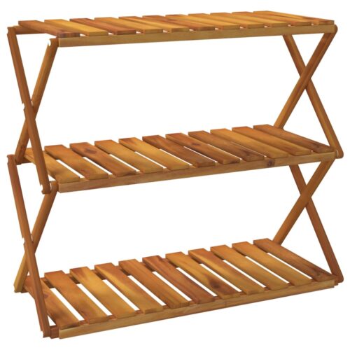 3-Tier Folding Shelf Brown 70x31x63cm Solid Wood Acacia - Image 2