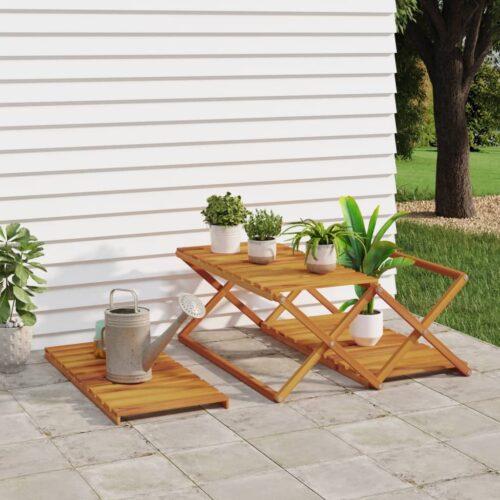 3-Tier Folding Shelf Brown 70x31x63cm Solid Wood Acacia - Image 3