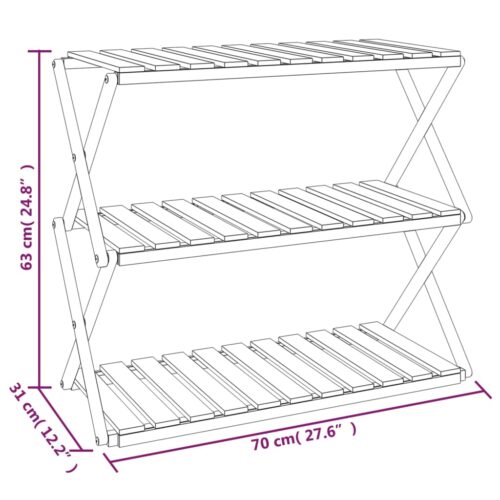 3-Tier Folding Shelf Brown 70x31x63cm Solid Wood Acacia - Image 11
