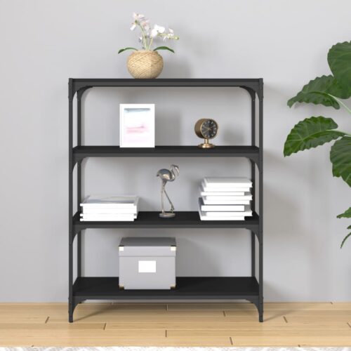 Book Cabinet Black 80x33x100cm Engineered Wood Steel - Image 3