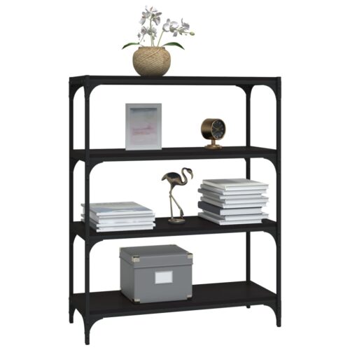 Book Cabinet Black 80x33x100cm Engineered Wood Steel - Image 4