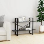 2-Tier Book Cabinet Grey 100x30x70cm Solid Pine Wood