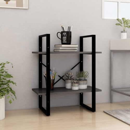 2-Tier Book Cabinet Grey 60x30x70cm Solid Pine Wood