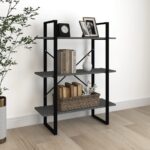 3-Tier Book Cabinet Grey 80x30x105cm Solid Pine Wood