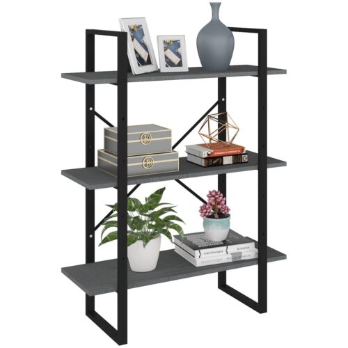 3-Tier Book Cabinet Grey 80x30x105cm Solid Pine Wood - Image 3