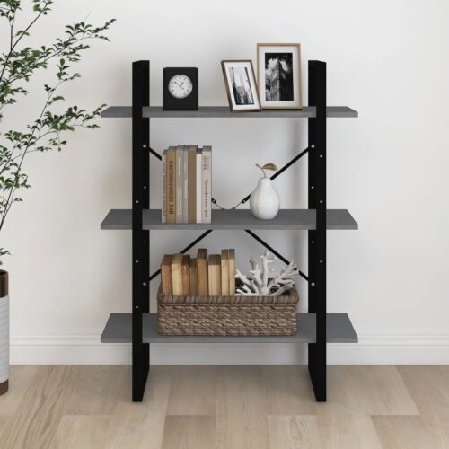 3-Tier Book Cabinet Grey 80x30x105cm Solid Pine Wood - Image 4